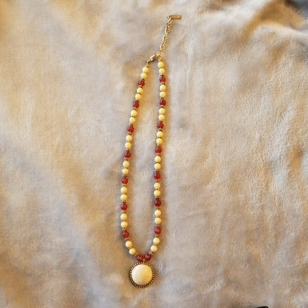 Napier Necklace Goldtone Red Cream